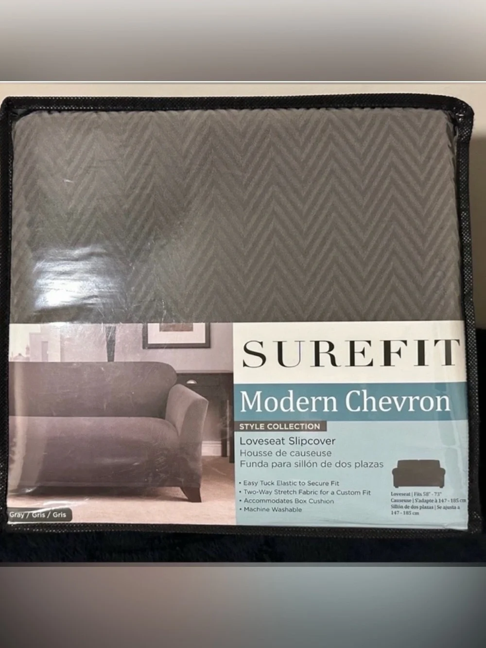 Sure Fit Modern Chevron Loveseat 1 Piece Gray Slipcover~NEW!